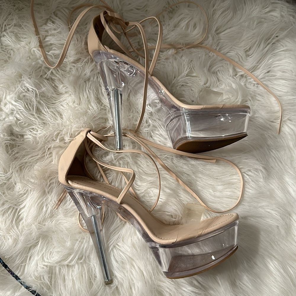 Nude Clear Platform Heels